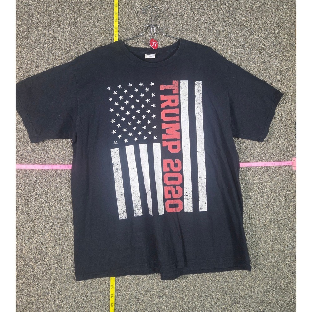 Port & Company T-Shirt Mens XL Black Trump 2020 Flag Graphic Ring Spun Cotton